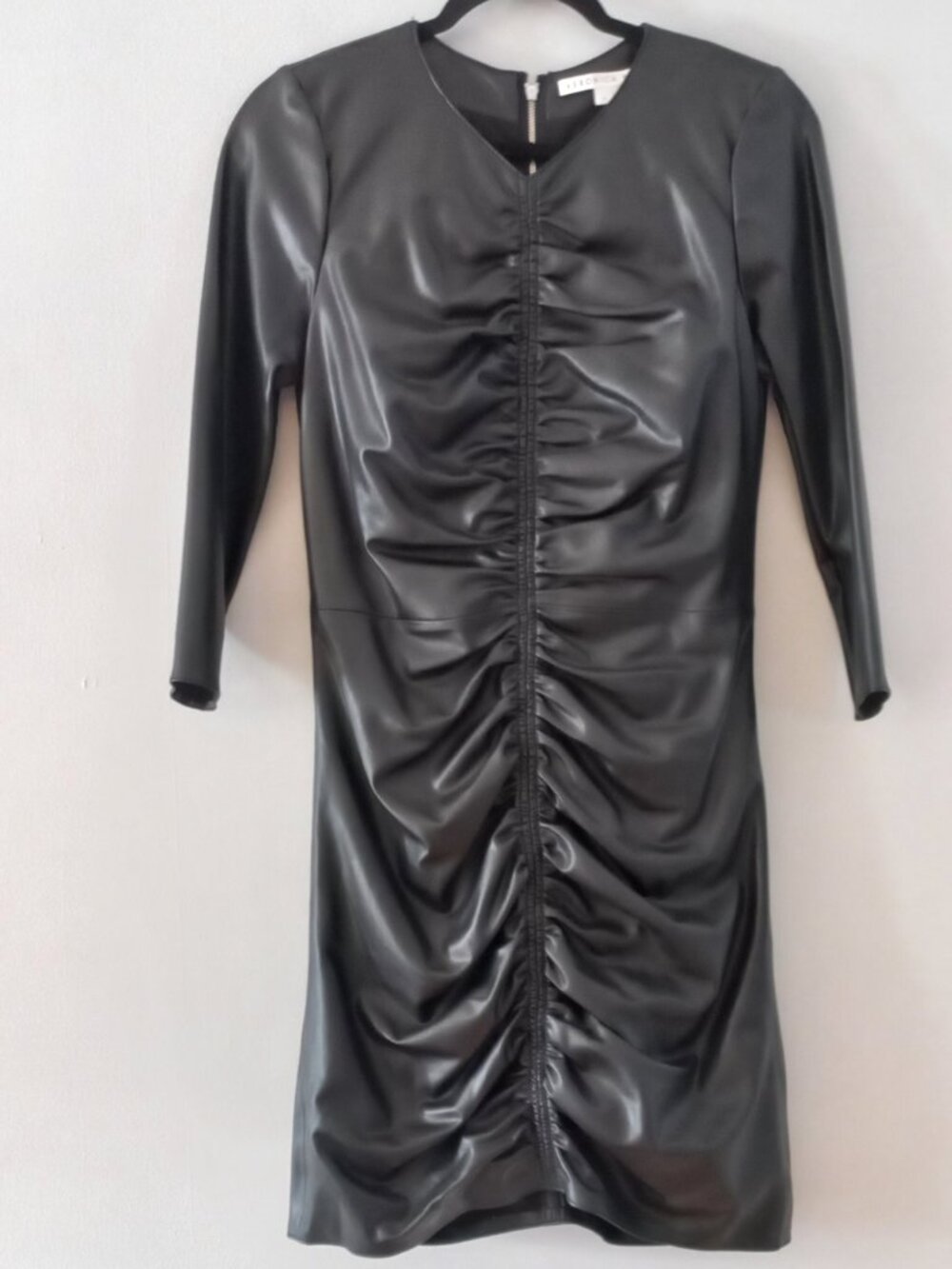 VERONICA BEARD faux leather ruched body con minidress